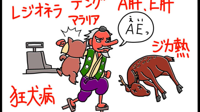 衛生学における四類感染症を覚えるためのゴロイラスト